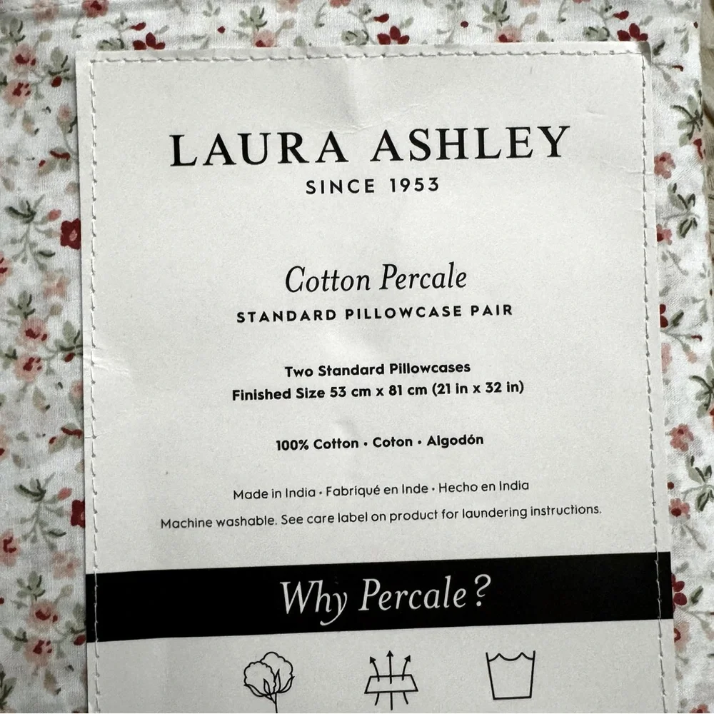 LAURA ASHLEY  Cotton Percale STANDARD PILLOWCASE PAIR